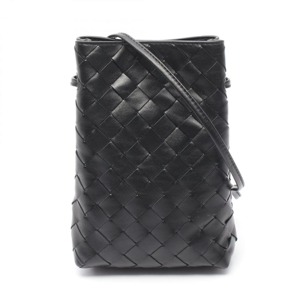 Bottega Veneta Intrecciato Shoulder Bag Leather Black